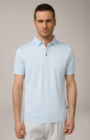 Floro Cotton Polo Shirt in Light Blue Petrol