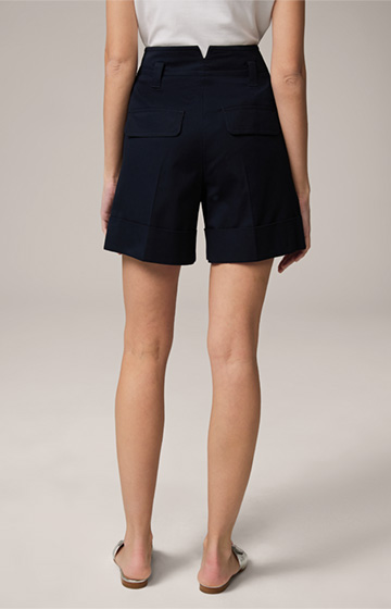 Cotton Gabardine Shorts with Turn-Ups in Navy