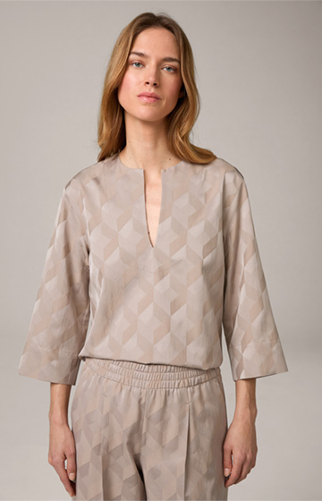 Jacquard-Bluse in Taupe