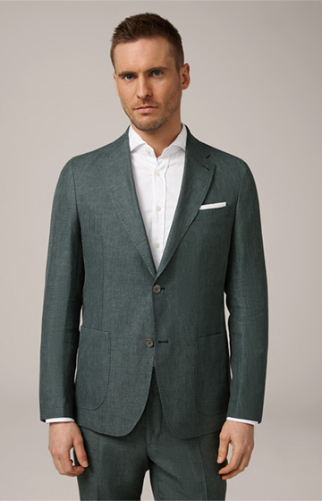Veste de costume modulaire Giro en lin mélangé à de la laine et une touche de soie, en vert foncé