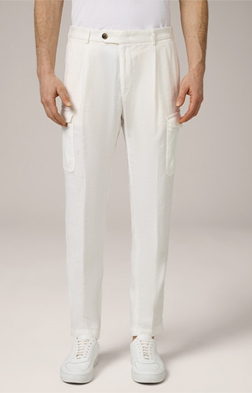Pantalon cargo à pinces modulable Famo en lin mélangé, blanc laine