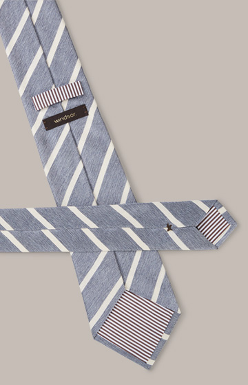Cotton Tie with Silk in Blue and White Striped