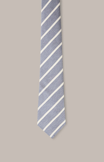 Cotton Tie with Silk in Blue and White Stripes