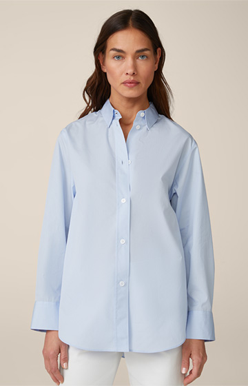 Poplin Cotton Shirt Blouse in Light Blue