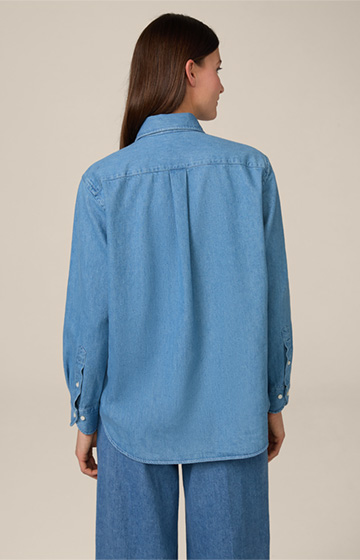 Denim Shirt-style Blouse in a Light Blue Washed Look