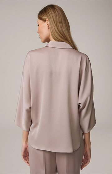Crêpe Blouse with Shirt Collar, Oversized, in Taupe