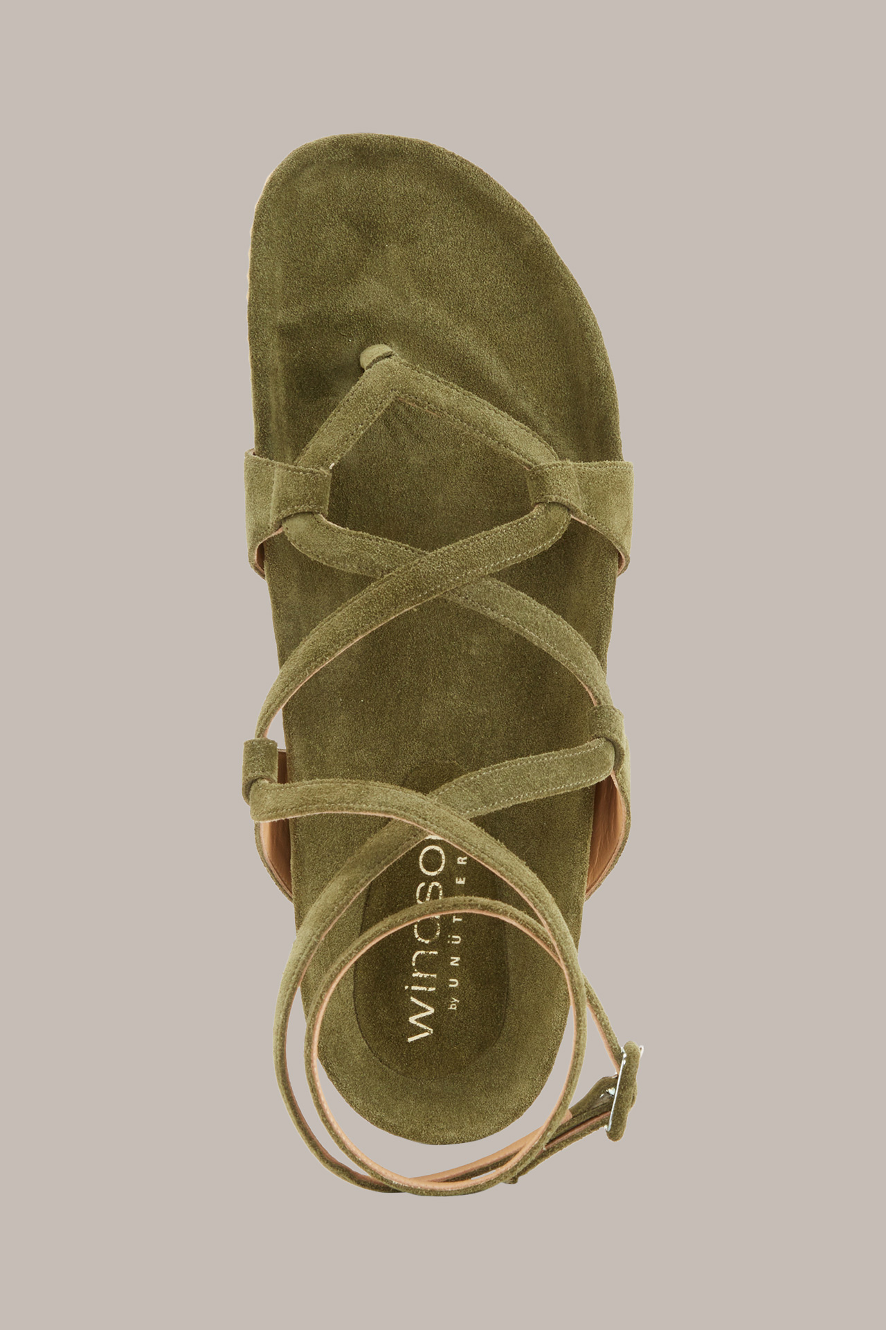 Sandales plates à bride en cuir velours by Unützer, en vert
