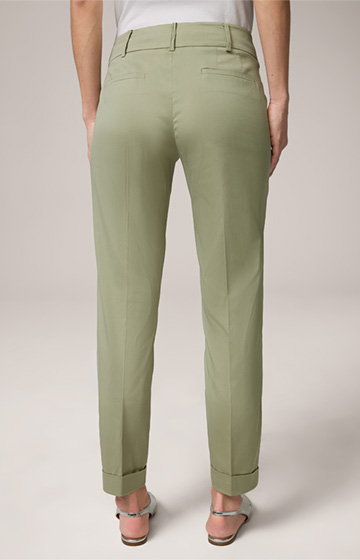 Cotton Stretch Suit Trousers with Turn-Ups in Light Green