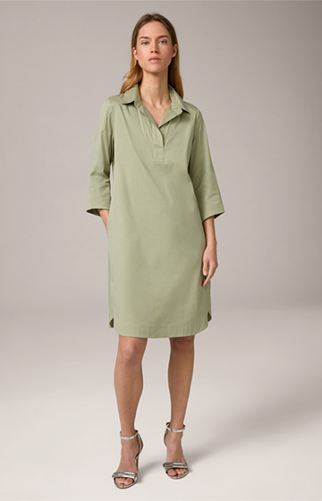 Baumwollstretch-Kleid mit Hemdkragen in Hellgrün