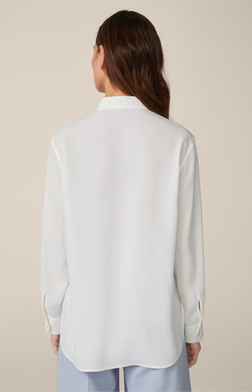 Crêpe Shirt-style Blouse with Stand-up Collar in Ecru