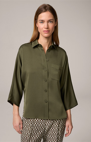 Oversized Crêpe Blouse with Shirt Collar in Olive