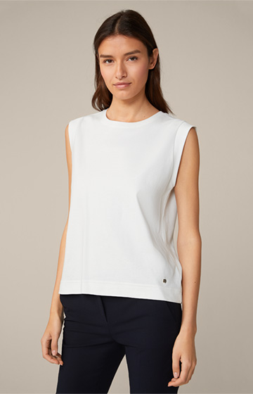 T-shirt sans manches en coton interlock, en blanc