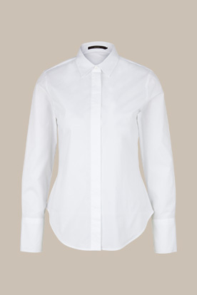 Chemisier en coton stretch avec col de chemise, en blanc