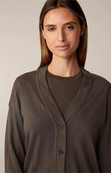 Tencel and Wool Blend Cardigan in Taupe